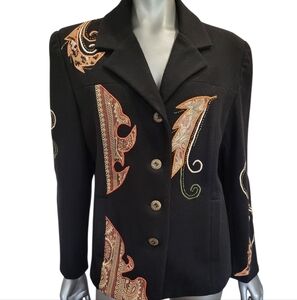 137B. Vtg. Alex Kim Embroidered Black Wool Blend Jacket/Coat - Size Large